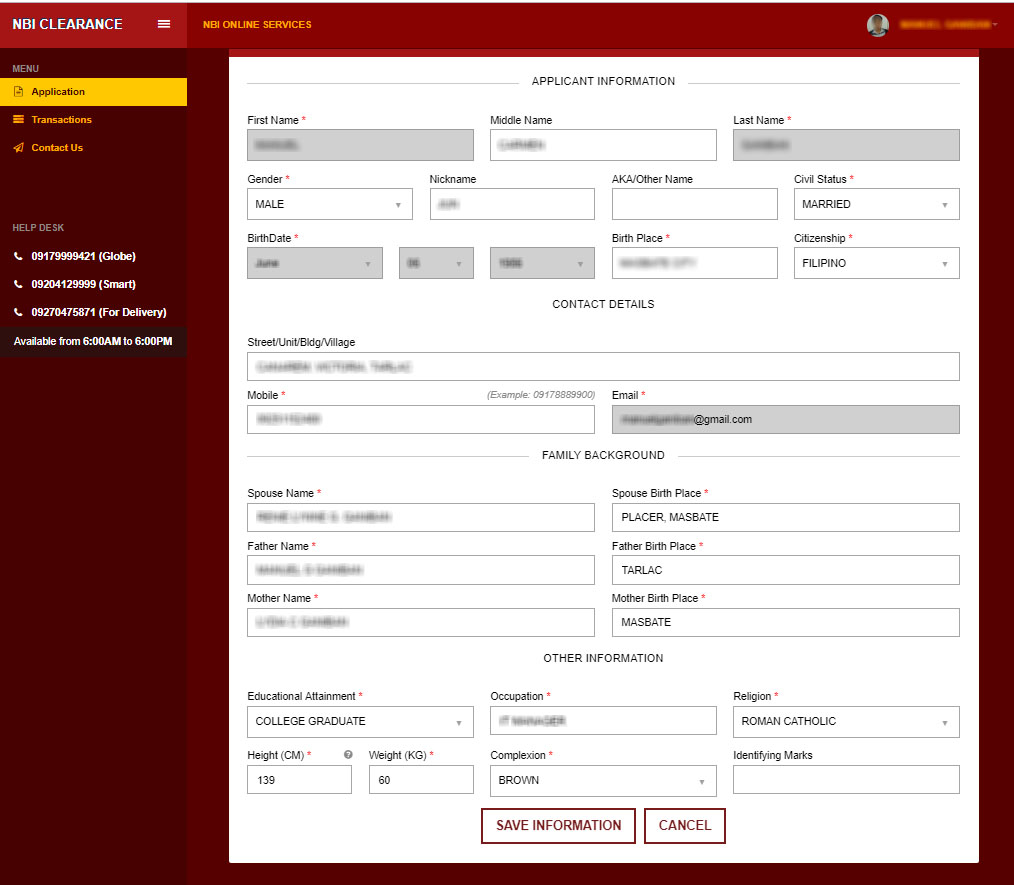 APPLICATION INFORMATION FOR NBI CLEARANCE ONLINE APPLICATION FOR 2021