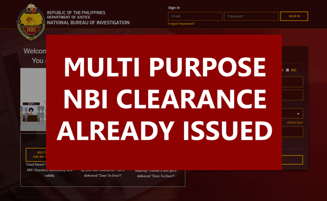 MULTI PURPOSE NBI CLEARANCE ALREADY ISSUED