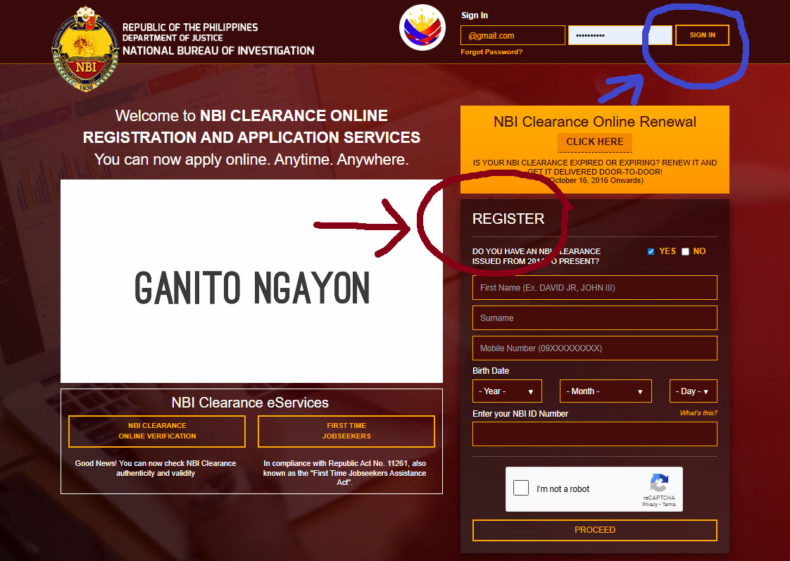NBI Registration home page NBI Registration home page