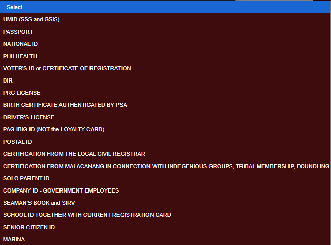 TYPE OF ID FOR NBI ONLINE REGISTRATION