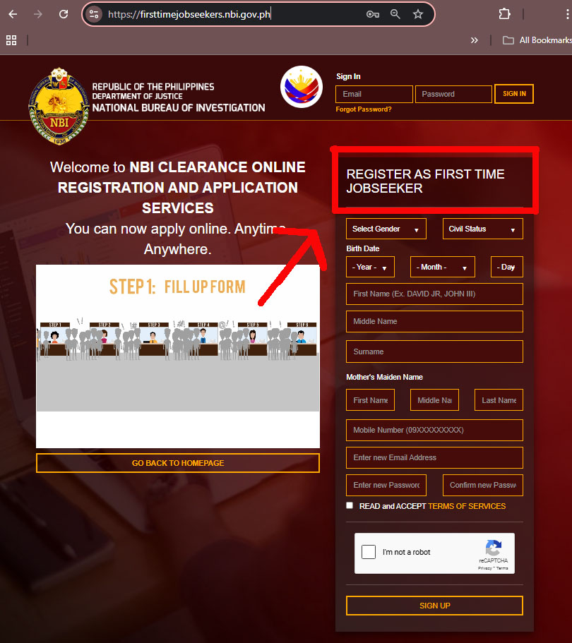 REGISTER AS FIRST TIME JOBSEEKER