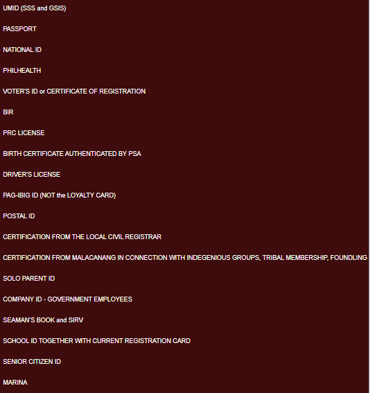 Requirement for NBI Clearance online valid IDs accepted by NBI in 2025