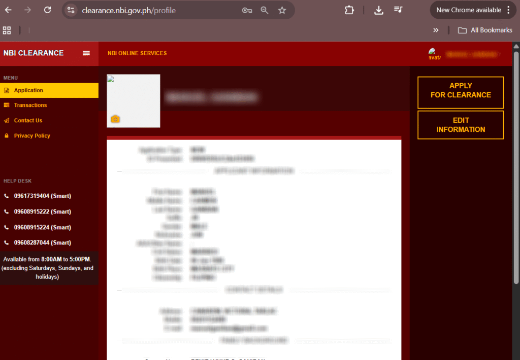 NBI Clearance login page now showing successful access