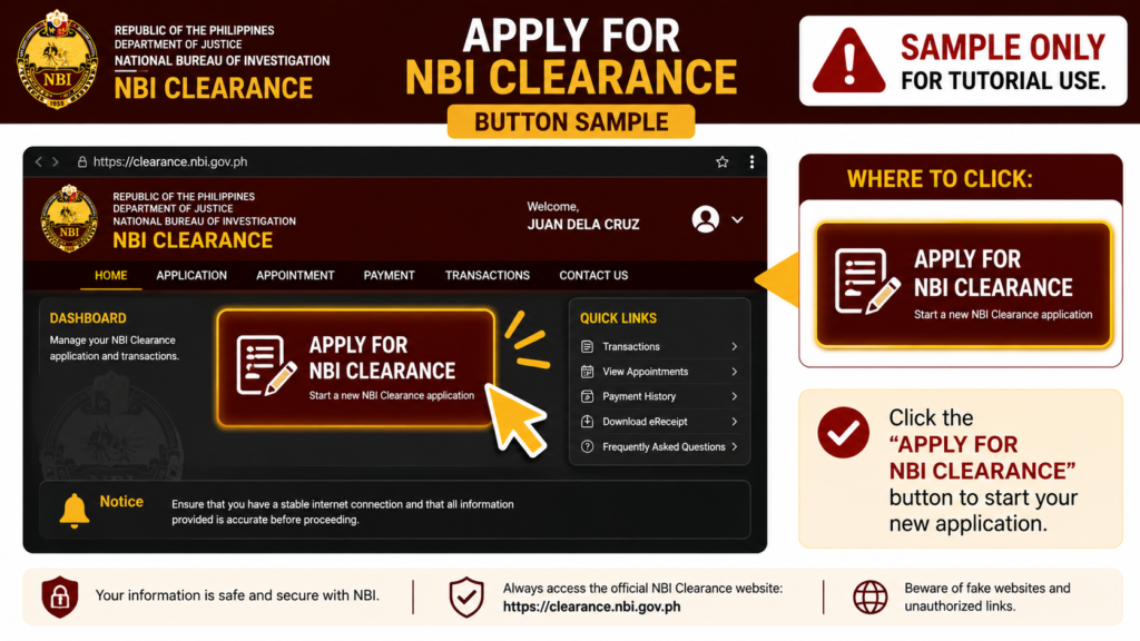 Apply for NBI Clearance button sample