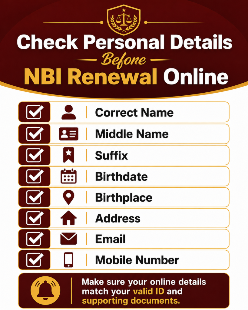 Check personal details before NBI renewal online