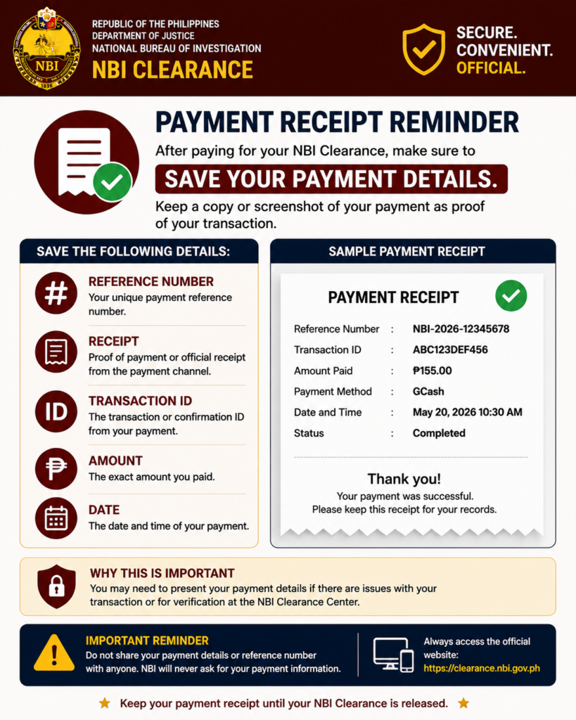 NBI Clearance payment receipt reminder