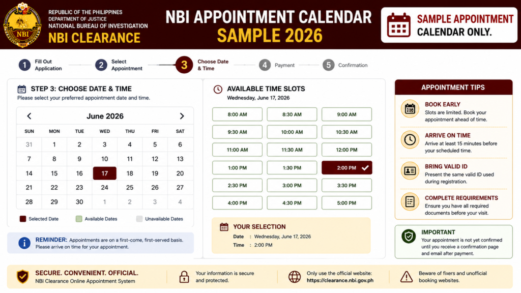 NBI appointment calendar sample 2026