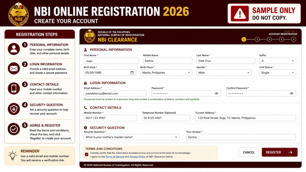 NBI online registration sample form 2026