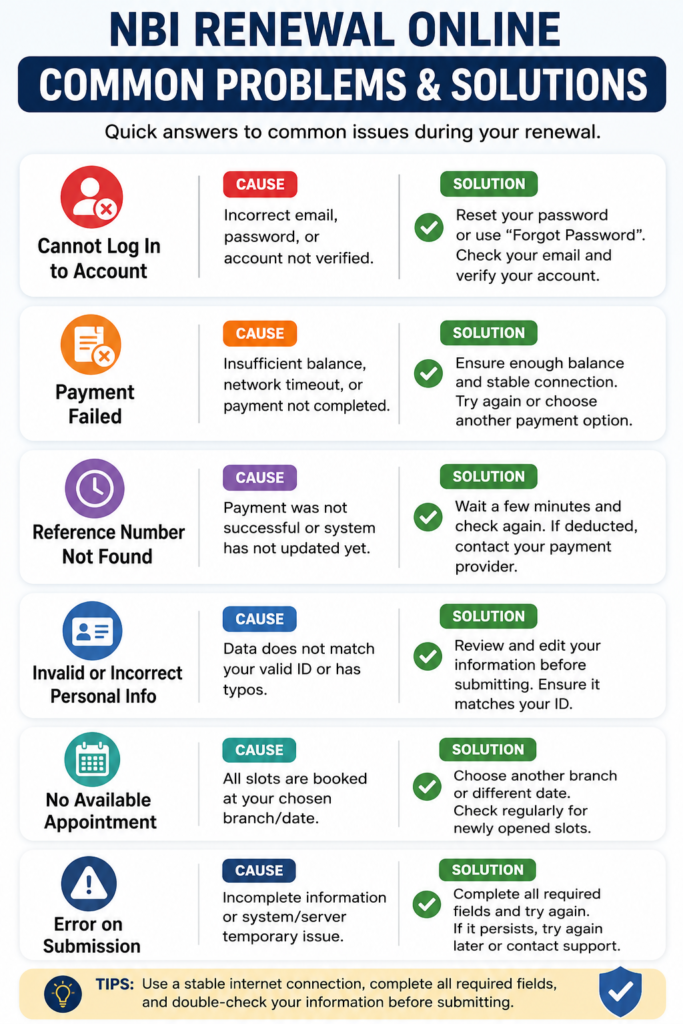 NBI renewal online common problems and solutions