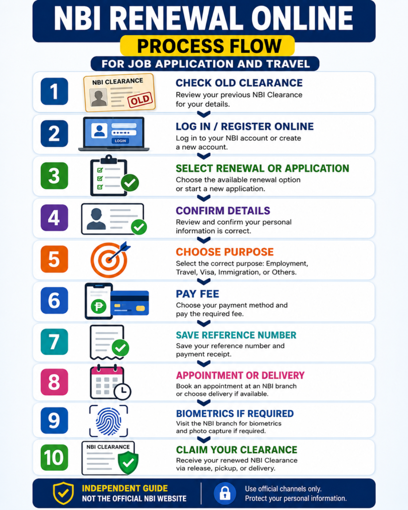 NBI renewal online process flow for job application and travel