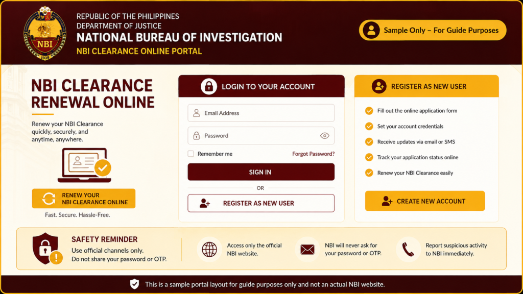 Official NBI Clearance renewal online portal sample