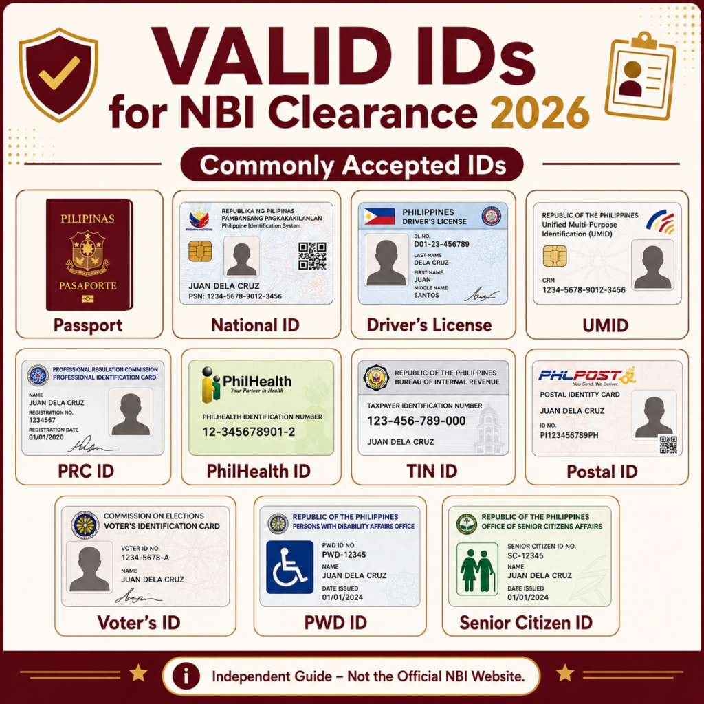 Valid IDs accepted for NBI Clearance 2026